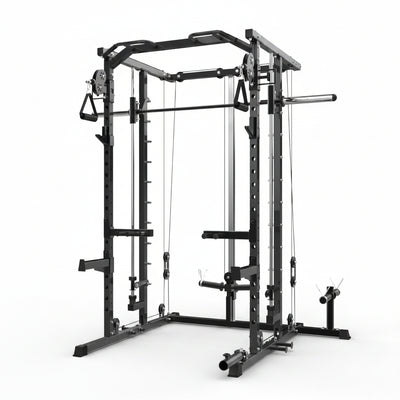 Power Cage, Smith Machine Squat Rack, Heavy Duty Power Rack for Home Gym with Pulley System, Dip Bar, LAT Pulldown, Multifunctional Squat Rack for Home Gym
