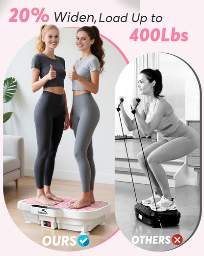 Vibration Plate Exercise Machine, 8000 Vibrations/Min Adjustable Fitness Platform, 400 Lbs Capacity Whole Body Workout Extra Large Size Platform with Bluetooth for Weight Loss, Women & Men