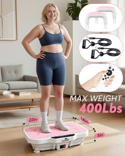 Vibration Plate Exercise Machine, 8000 Vibrations/Min Adjustable Fitness Platform, 400 Lbs Capacity Whole Body Workout Extra Large Size Platform with Bluetooth for Weight Loss, Women & Men