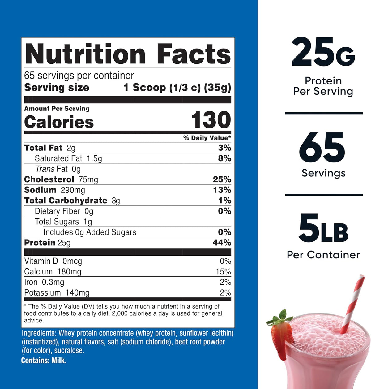 Whey Protein Concentrate (Strawberry Milkshake) 5LBS - Gluten Free & GMO Free (Pack of 2)