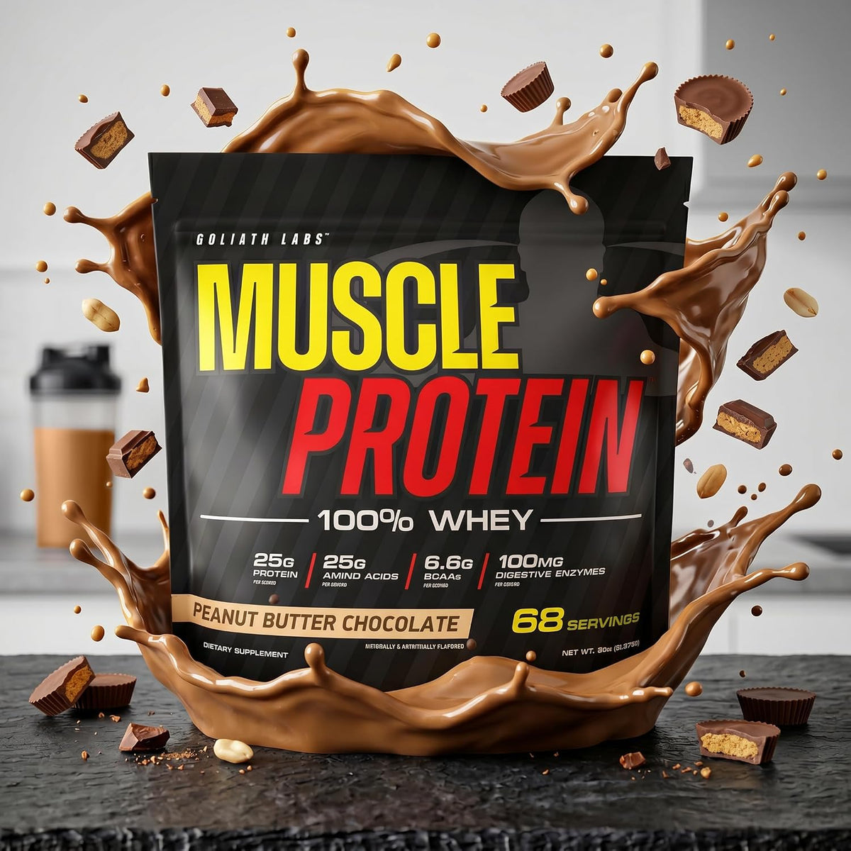 Muscle Protein Whey Powder [5 Lbs/Pack of 1]– Cold Filtered, 25G Pure Protein, 6.6G Bcaas (Packaging May Vary) (5LB, Chocolate)