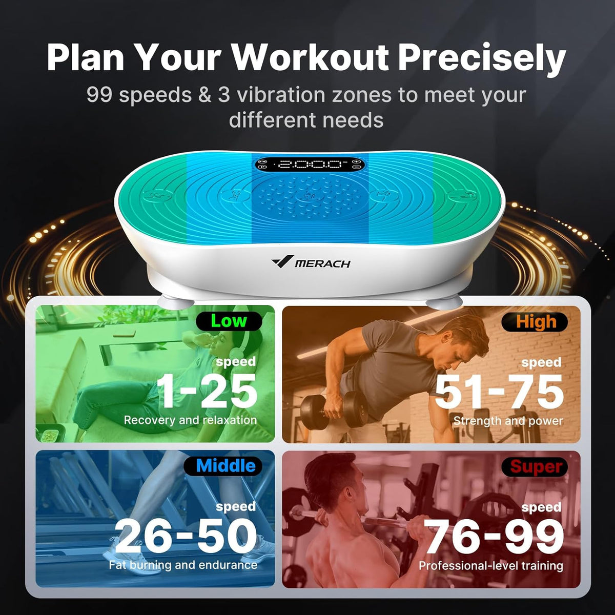 V33 Pro Vibration Plate Exercise Machine with Touchscreen, 99 Speeds
