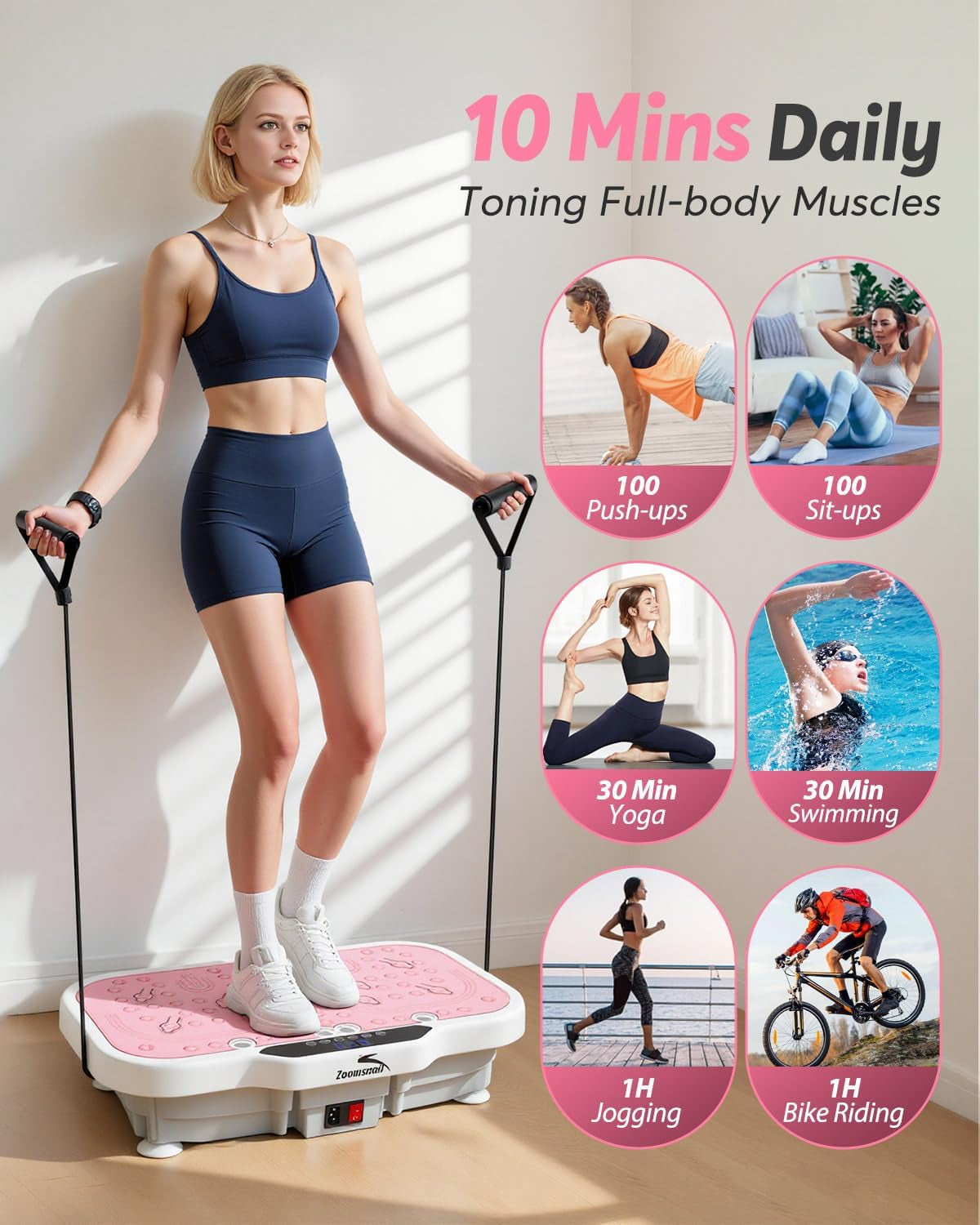 Vibration Plate Exercise Machine, 8000 Vibrations/Min Adjustable Fitness Platform, 400 Lbs Capacity Whole Body Workout Extra Large Size Platform with Bluetooth for Weight Loss, Women & Men