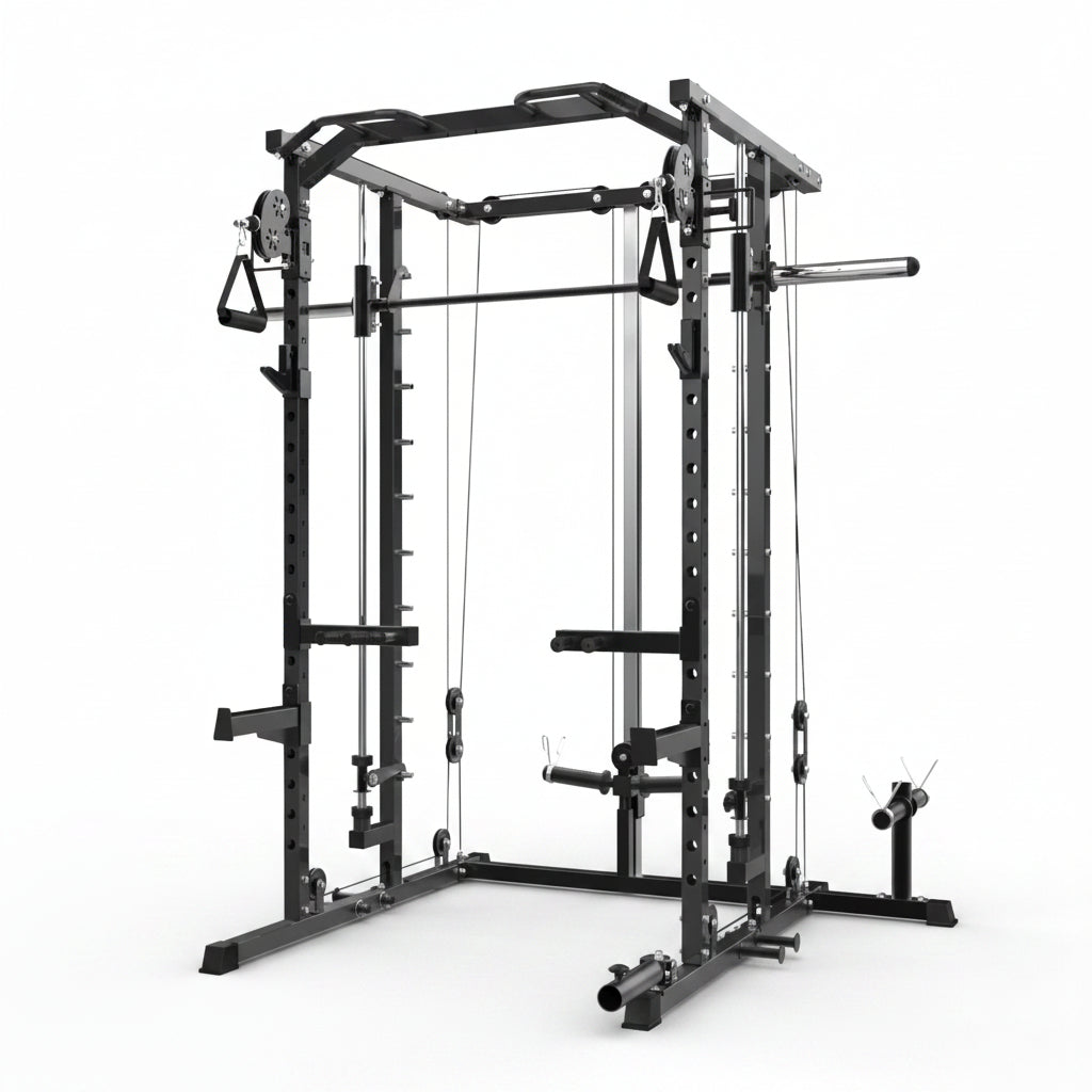 Power Cage, Smith Machine Squat Rack, Heavy Duty Power Rack for Home Gym with Pulley System, Dip Bar, LAT Pulldown, Multifunctional Squat Rack for Home Gym