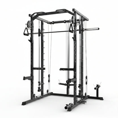 Power Cage, Smith Machine Squat Rack, Heavy Duty Power Rack for Home Gym with Pulley System, Dip Bar, LAT Pulldown, Multifunctional Squat Rack for Home Gym