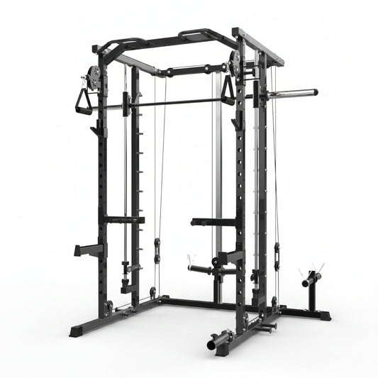 Power Cage, Smith Machine Squat Rack, Heavy Duty Power Rack for Home Gym with Pulley System, Dip Bar, LAT Pulldown, Multifunctional Squat Rack for Home Gym