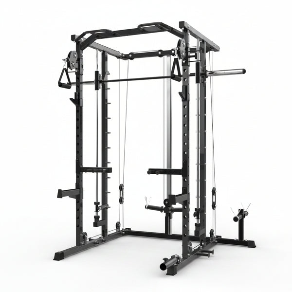 Power Cage, Smith Machine Squat Rack, Heavy Duty Power Rack for Home Gym with Pulley System, Dip Bar, LAT Pulldown, Multifunctional Squat Rack for Home Gym